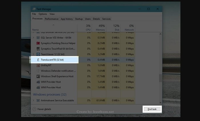 lam trong suot thanh Taskbar Windows 10 4