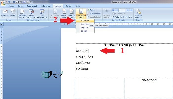 Mail Merge tron thu word 3