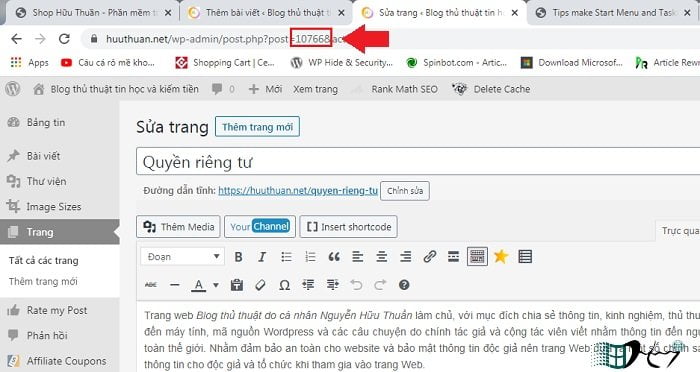 tim id bai viet hoac trang wordpress 2