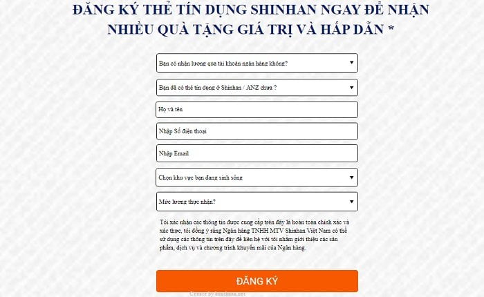 Mở thẻ tín dụng Shinhanbank Online