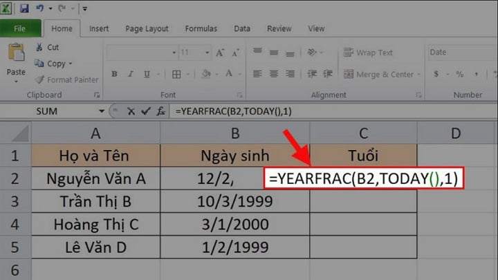 Một số cách tính tuổi trong Excel chính xác nhất 1