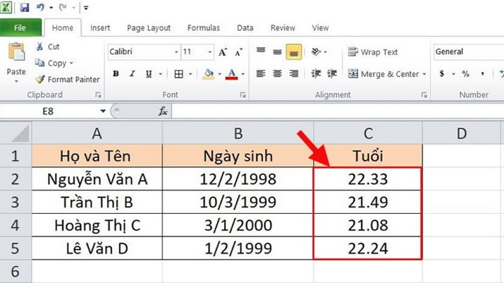Một số cách tính tuổi trong Excel chính xác nhất 3