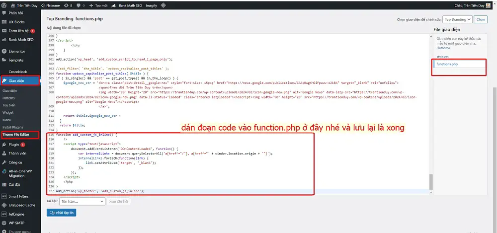 Code các kiểu mở liên kết ra trang mới Wordpress 1 cach cai dat internal link web mo tab moi tren wordpress