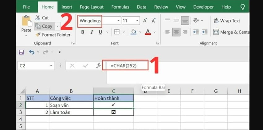 Cách tạo dấu tích trong Excel đơn giản nhất 1 tao dau tich trong excel don gian