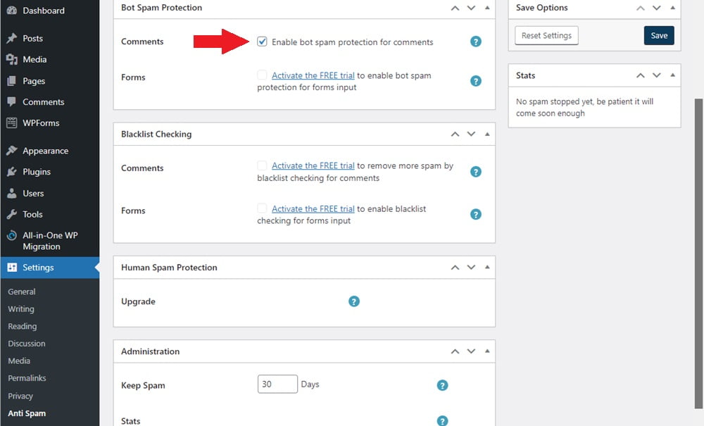 Chặn Spam Wordpress vô cùng đơn giản với Anti-Spam by Fullworks 3 chan spam wordpress 2