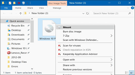 tùy chọn "Mount" không xuất hiện trên Windows 10