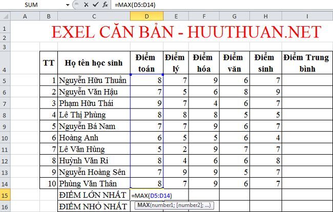 Tìm giá trị nhỏ nhất lớn nhất trong Excel