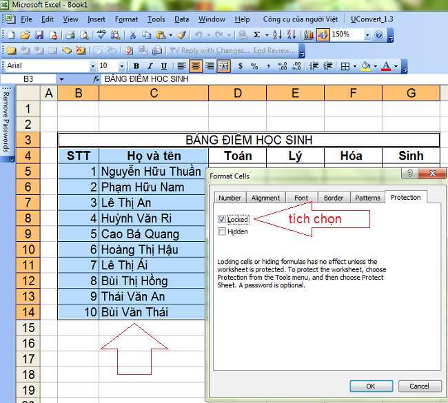 khoa mot vung du lieu excel 1 1
