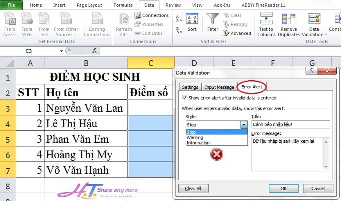 tao canh bao nhap du lieu so 3